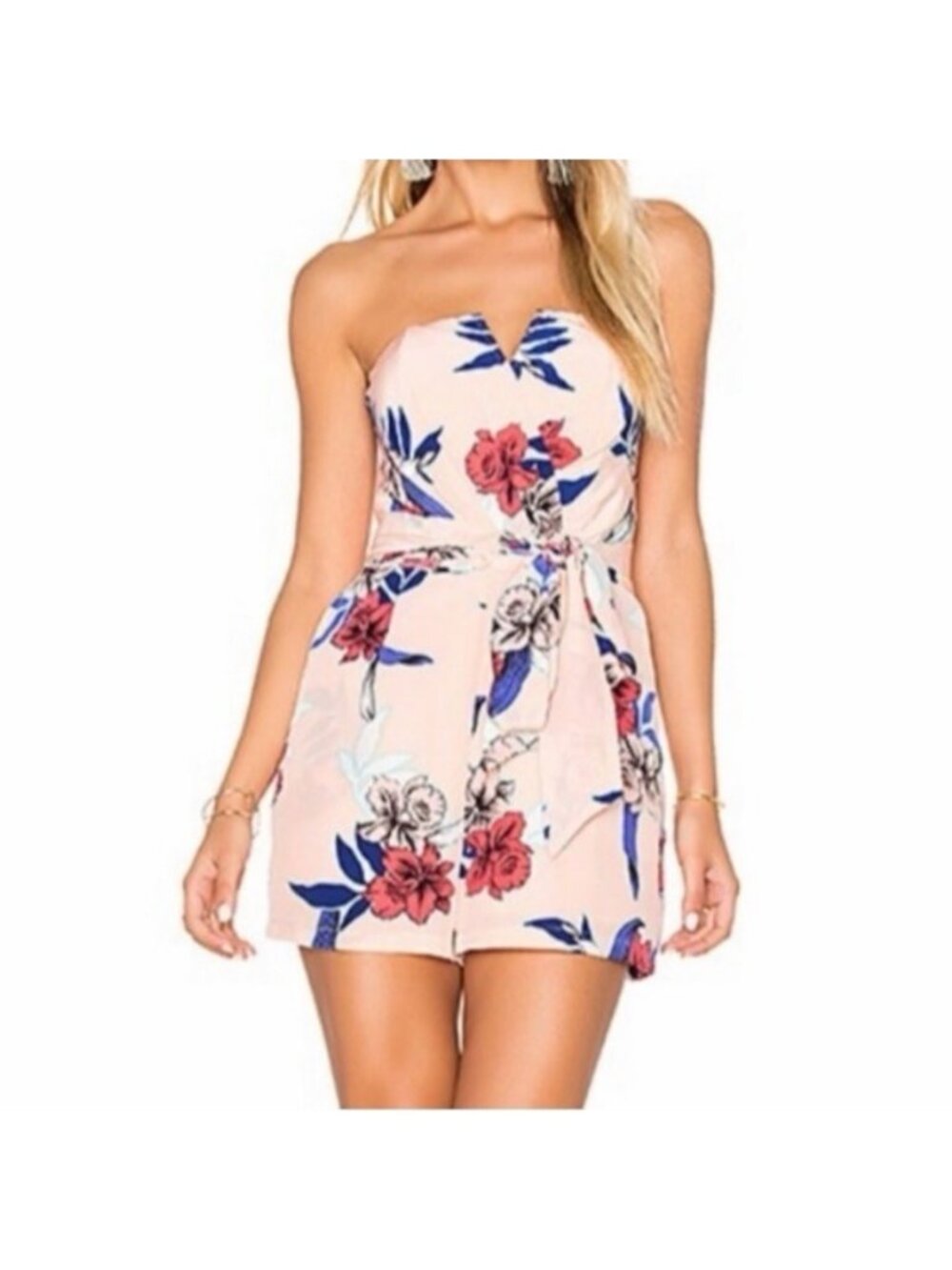 Yumi Kim Strapless Floral Peach Wrap Romper Size S